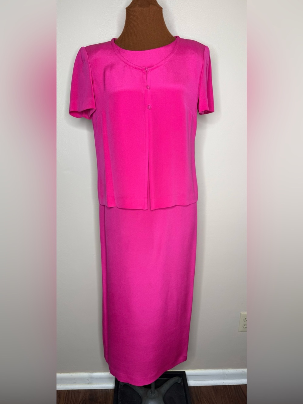 Talbots Pure Silk Hot Pink Two-Piece Dress Set Size 4